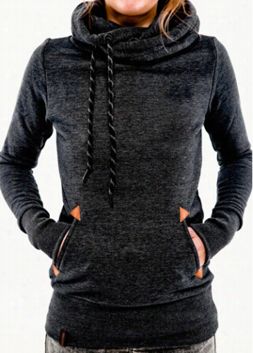 Black Pocket Design Hooded Ring Sweats