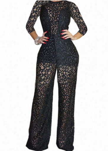 Black Roundneck Ankle Length Jumpsuit