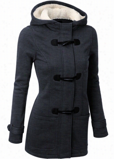 Dark Grey Pocket Design Hooded Coat