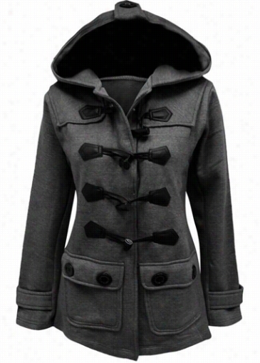 Dark Grey Pocket Embellished Long Ssleeve Coat