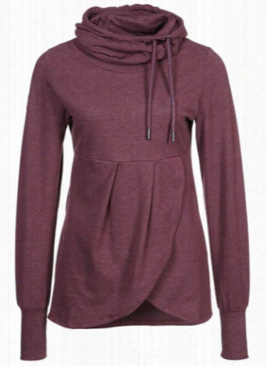 High Neck Wine Red Long Sleeve Asymmeetric Sweatss