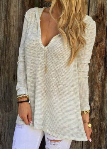 Hooded Ring Beige Long Sleeve Sweater