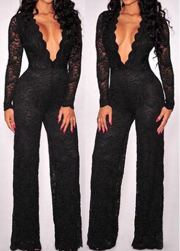 Plunging Neck High Waits Bpack Lace Jumpsuit