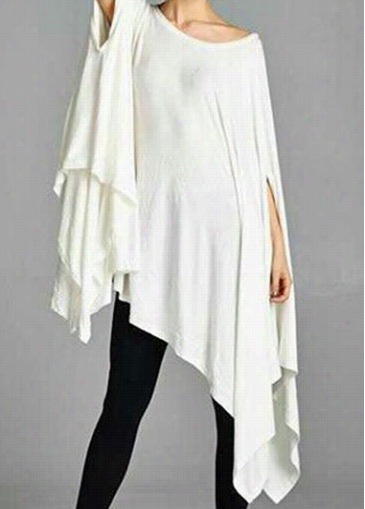 Make Full Neck Asymmetri C White T Shirt Dress