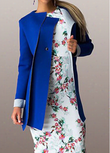 Royal Blue One Button Closure Coat