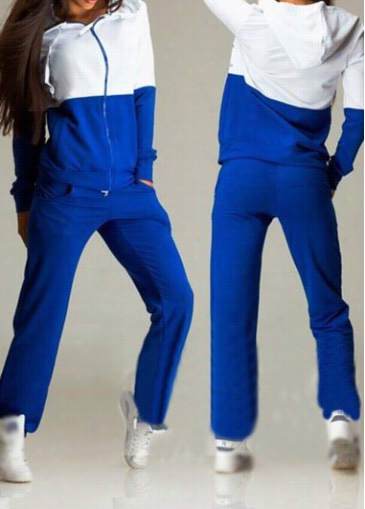 Royal Blue Pocket Design Sweats And Sweatpants