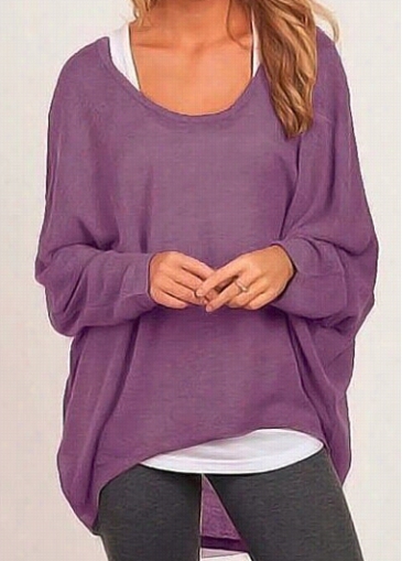 Scoop Neck Purple Pullover T Shirt