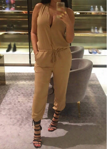 Sleeveless Drawstring Waist Mid Calf Jumpsuit