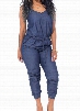 Navy Blue Drawstring Waist Strappy Jumpsuit