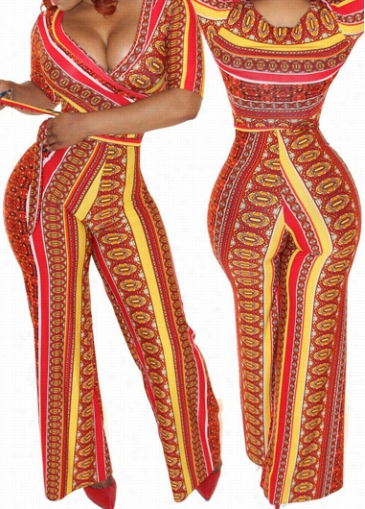 Tribal Print Belted Ankle Length Jumpsuit