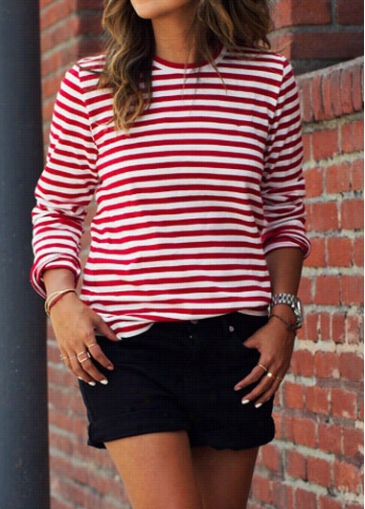 White And Red Striped T Shirt