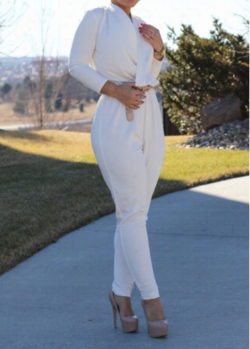 Pure V Neck Ankle Length Jumpsuit