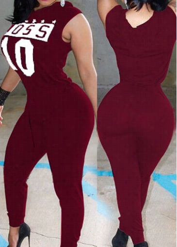 Wine Red Sl Eevelss Ankle Lengthj Umpsuit
