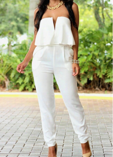 Zip Closure White  Flouncin Ghem Jumpsuit