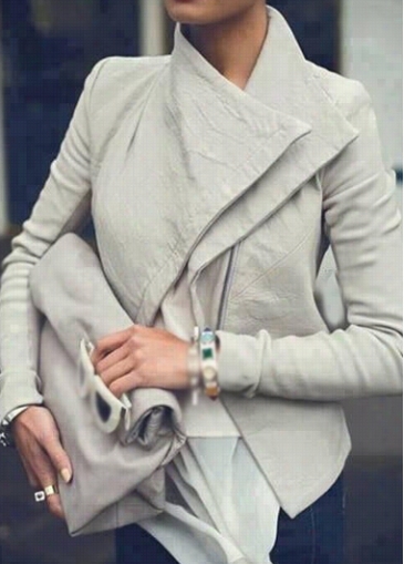 Zipper Closure Long Slleeve Light Grey Jacket