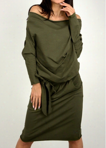 Army Reen Long Sleeve Knee Lengh Dress