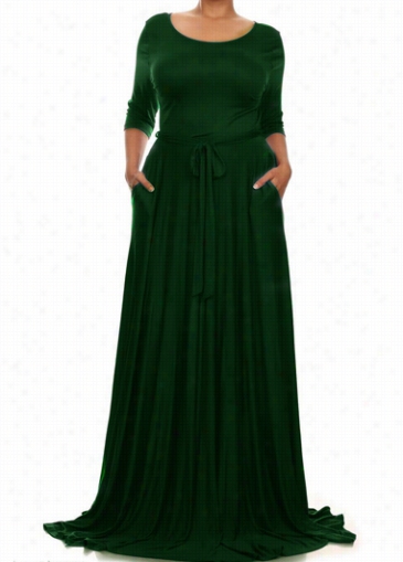 Belt Desin Dark Green Maxi D Ress