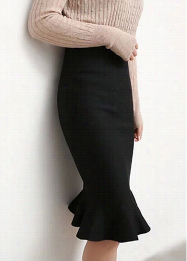 Black High Waist Flouncing Hem Skirt