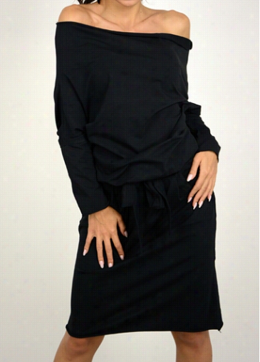 Black Long Sleeve Against The Shoulder Dress