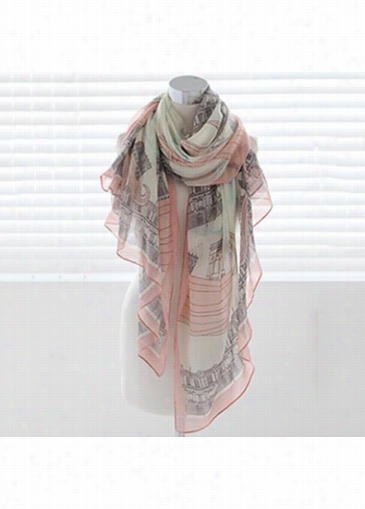 Castle Print Pink Scarf For Woman