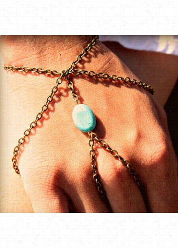 Cyan Stone Embellished Layered  Chain Braacelet