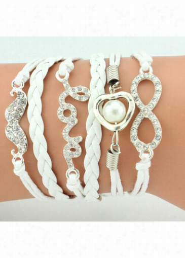 Faux Pearl And Rhinestone  Decorated Layered Bracelet