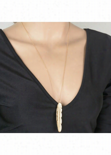 Feather Shape Metal Chain Necklace For Womn