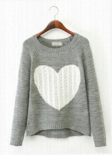Grey Long Sleeve Disposition Pattern Assymmetric Sweater