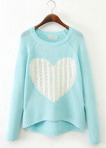 Heart Pattern Light Blue Lingering Sleeve  Sweater