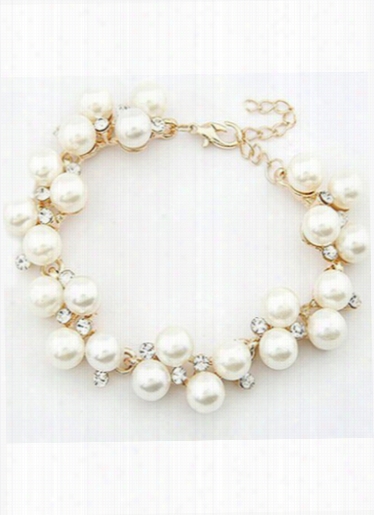 Rhinestone Embellished Faux Peearl Bracelet  For Owman