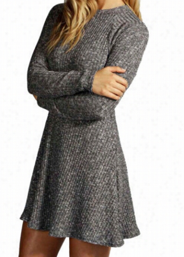 Round Neck Grey Mini Sweater Dress