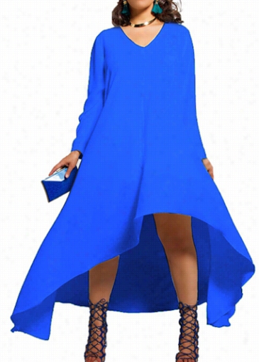 Royal Blue Throughout S Leeve High Low Dress