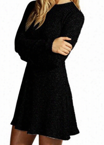 Soldi Black Long Sleeve Sweater Dress