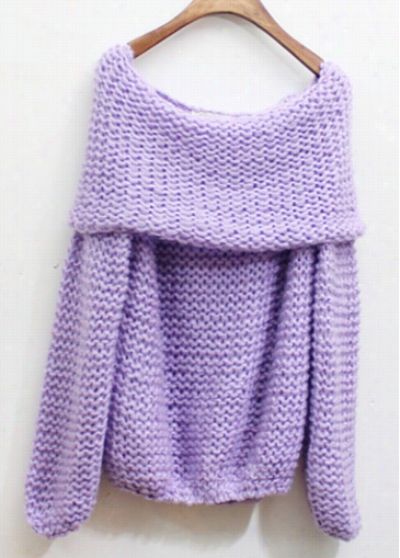 Solid Purple Long Sleeve Pullover Sweater