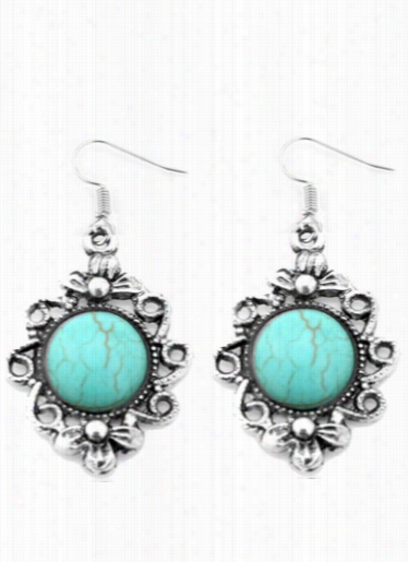 Stone Decorated Cyan Earrings For Woman