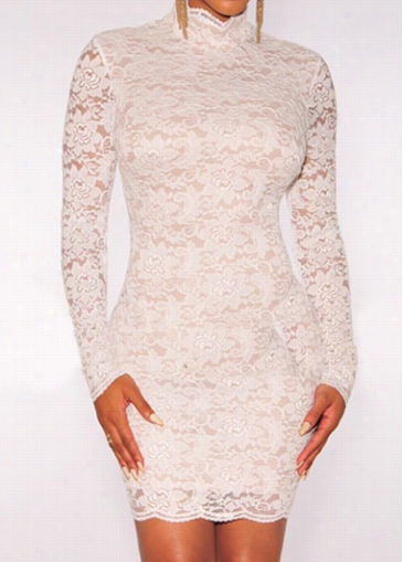 White High Neck Lace Bodycon Dres S