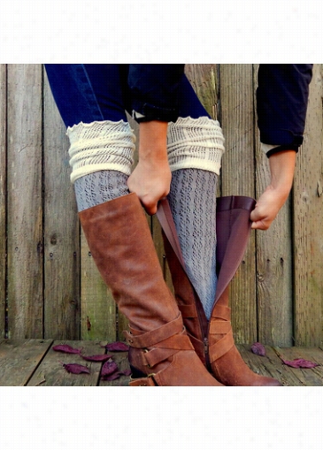 Woman White And Grey Ruffled Stockings