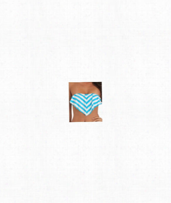 Cabana Stripe Ruffle Band Eau Bikini Top Color: Blue Size: M