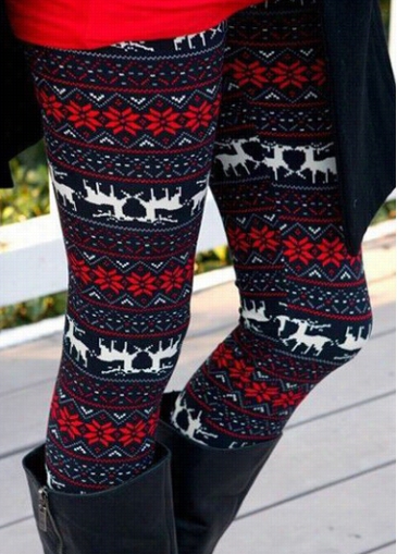 Deer Pattern Multi Color Leggings  For Woman