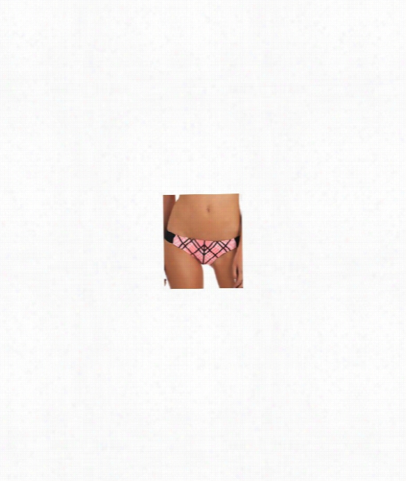 Grid Lock Aussie Tab Side Bikini Bottom Color: Pink Size: Xs