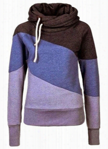 Long Sleeev Color Block Hooded Colalr Sweats