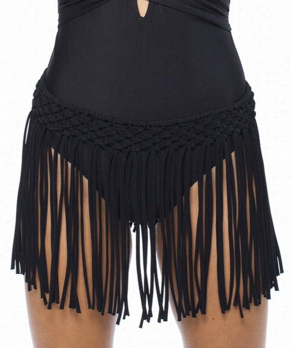 Cabana Fringe Skirt Color: Blwck Size: L