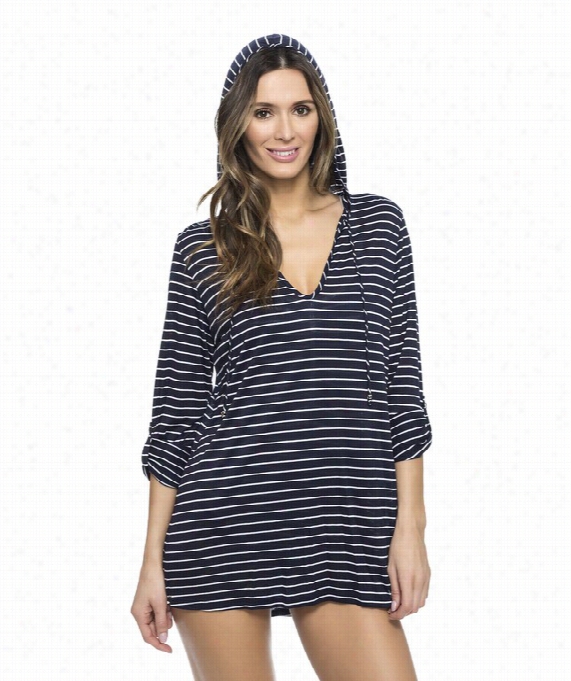 Classic  Stripe Hooded Tunic Color: Navy Size M