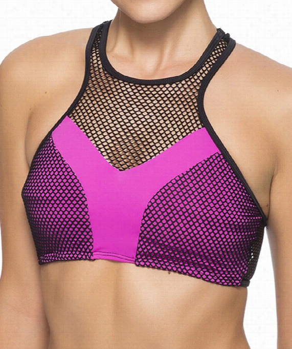 Sport Mesh Racerback High Neck Bra Color: Pur Size: M