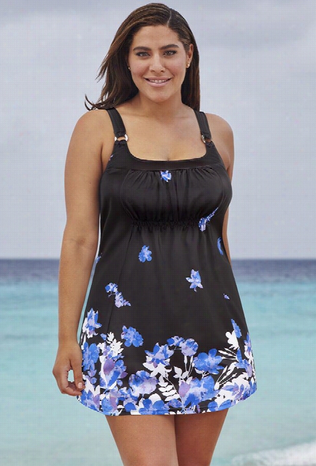 Swim 365 Blue Falling Flowers 2-piece 26-34 Swimdress