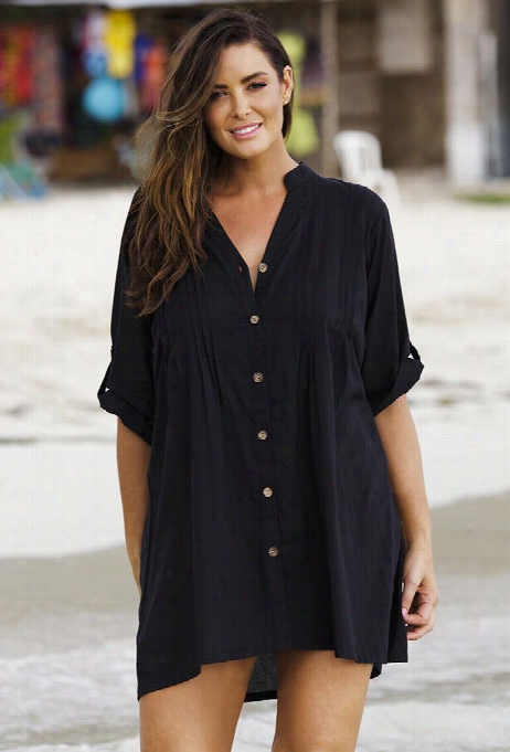 Black Cotton Full Shirt With Crochet